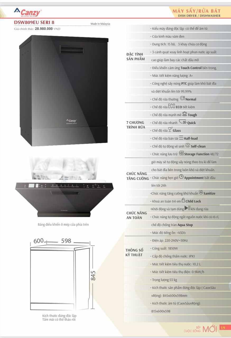 Máy rửa bát Canzy DSW809EU SERI 8
